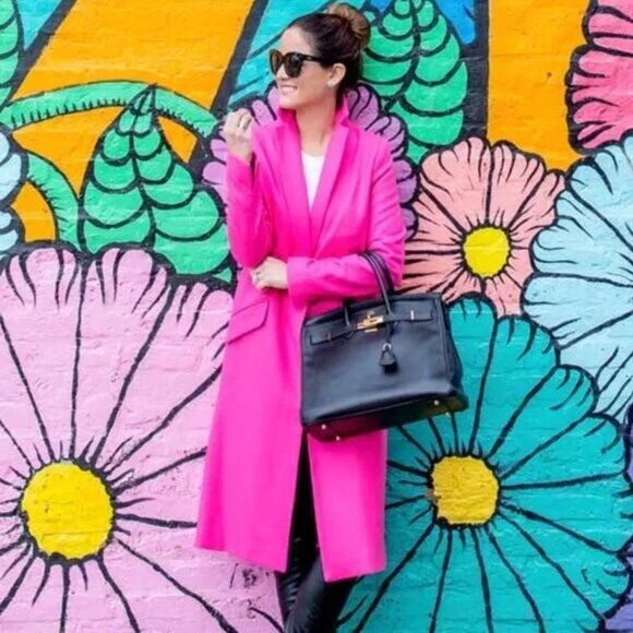 💥UBER GORGE!💥Tailored Double-Breasted Brushed Wool Blend Coat in Fuchsia Pink - Picture 2 of 15